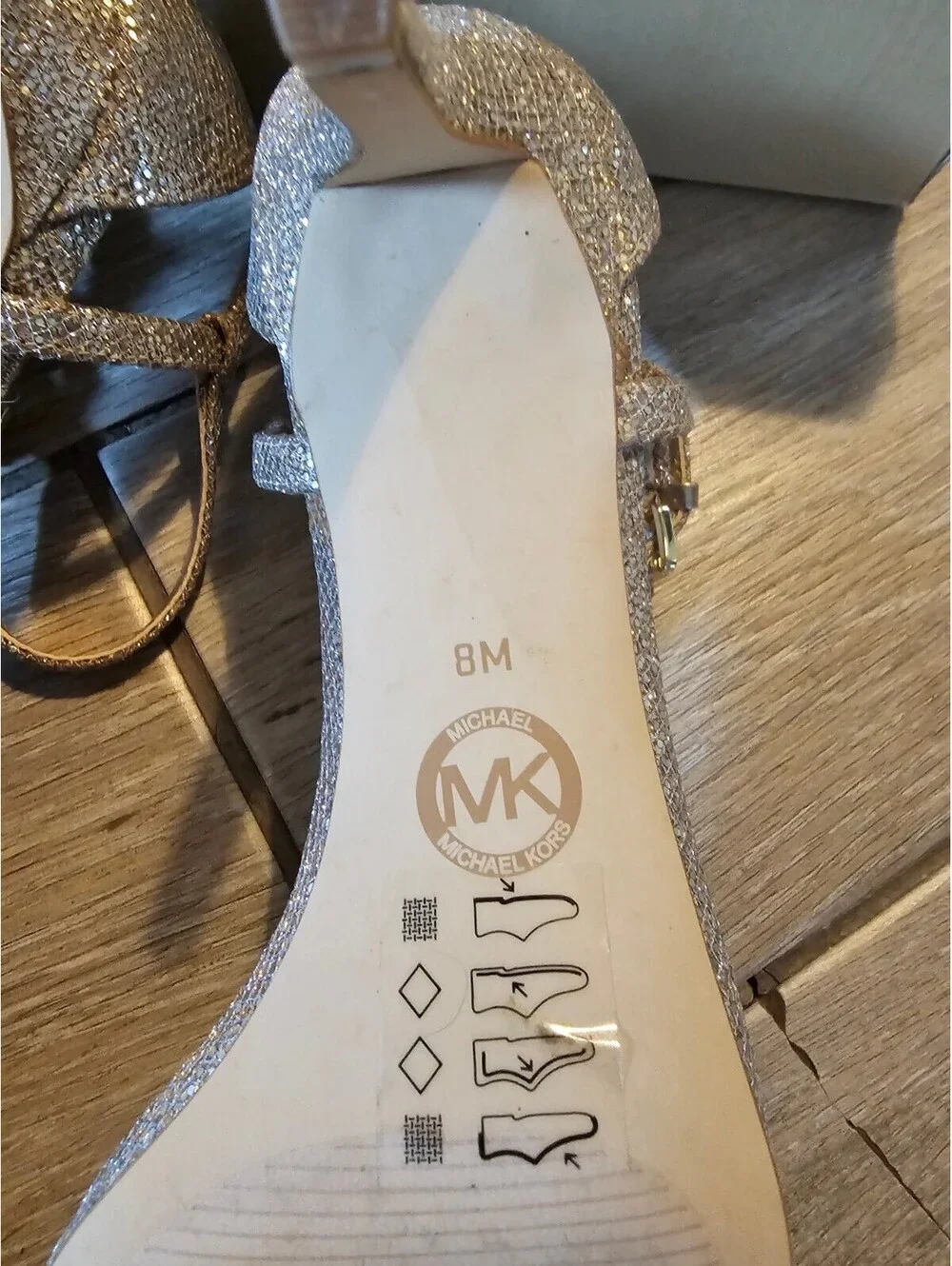MICHAEL Michael Kors Glitter Heels Women’s 8M Gold Strappy Stiletto